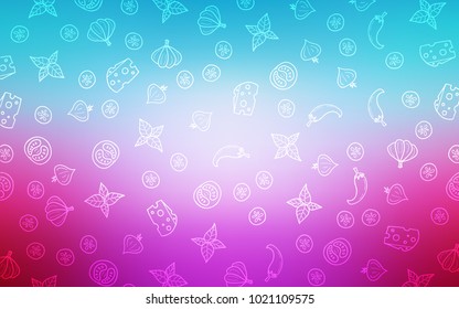 Light Blue, Red vector pattern with fresh ingredients. Illustration with set of fresh food in doodle style. Pattern for menu of cafes, bars, restaurants.