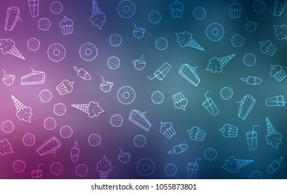 Light Blue, Red vector pattern with delicious cookies. Illustration with set of sweet food in doodle style. Pattern for ad, booklets, leaflets of restaurants.