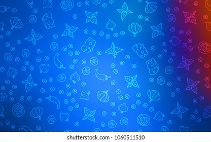 Light Blue, Red vector pattern with fresh ingredients. Illustration with set of fresh food in doodle style. Template for meal cooking in kitchen.