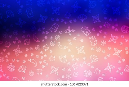 Light Blue, Red vector pattern with fresh ingredients. Beautiful colored illustration with food in doodle style. Doodle design for your business advert of cafes.
