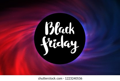 Light Blue, Red vector pattern with a black hole, stars. Colorful black hole with shining night sky stars. Template for Black Friday sales.