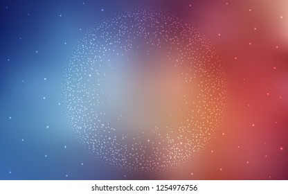 Light Blue, Red vector pattern with night sky stars. Shining illustration with sky stars on abstract template. Pattern for futuristic ad, booklets.