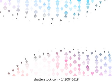 Light Blue, Red vector pattern with symbol of cards. Colorful gradient with signs of hearts, spades, clubs, diamonds. Pattern for booklets, leaflets of gambling houses.
