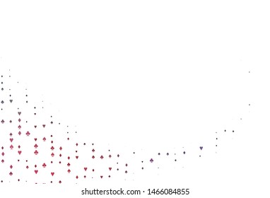 Light Blue, Red vector pattern with symbol of cards. Colorful gradient with signs of hearts, spades, clubs, diamonds. Pattern for ads of parties, events in Vegas.