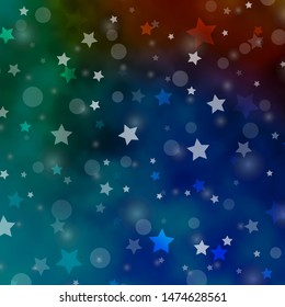 Light Blue, Red vector pattern with circles, stars. Colorful illustration with gradient dots, stars. Design for wallpaper, fabric makers.