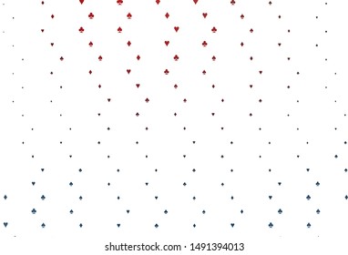 Light Blue, Red vector pattern with symbol of cards. Illustration with set of hearts, spades, clubs, diamonds. Design for ad, poster, banner of gambling websites.