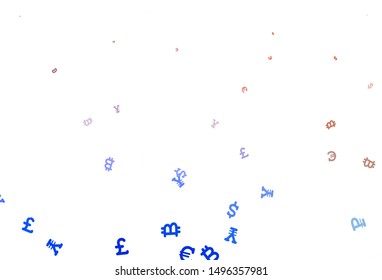 Light Blue, Red vector pattern with symbols of currency. Abstract illustration with colored financial digital symbols. Pattern for trader ads, booklets, leaflets.