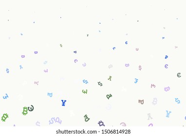 Light Blue, Red vector pattern with symbols of currency. Colored symbols of currency on white background. Pattern for bank ads, posters, banners.