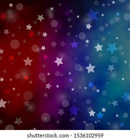 Light Blue, Red vector pattern with circles, stars. Illustration with set of colorful abstract spheres, stars. Design for wallpaper, fabric makers.