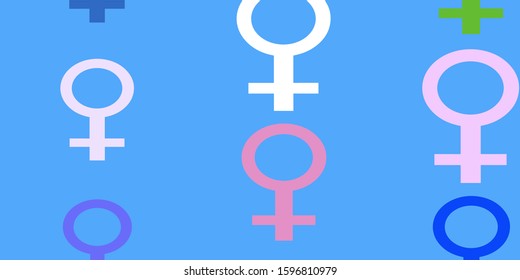 Light Blue, Red vector pattern with feminism elements. Colorful feminism symbols with a gradient in modern style. Sample for your web designers.
