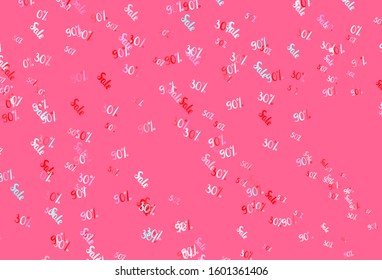 Light Blue, Red vector pattern with 30, 50, 90 percentage signs. Colored words of sales with gradient on white background. Pattern for ads, posters, banners of sales.