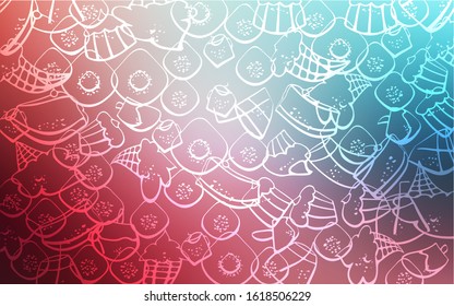 Light Blue, Red vector pattern with delicious cookies. Decorative shining illustration with sweets on abstract template. Template of children's food in cafe.
