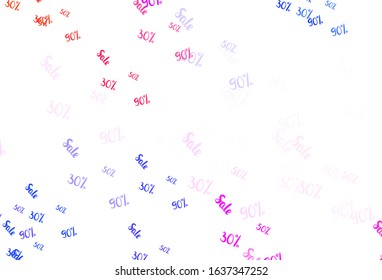 Light Blue, Red vector pattern with 30, 50, 90 percentage signs. Illustration with signs of sales on abstract template. Template for season sales, shopping ads.