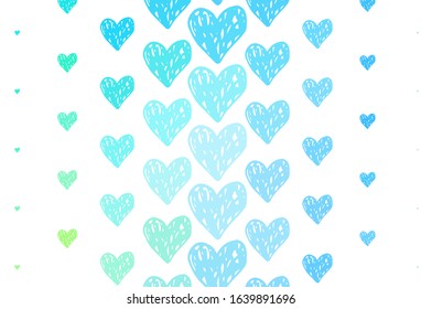 Light Blue, Red vector pattern with colorful hearts. Decorative design with hearts in simple style . Template for Valentine's greeting postcards.
