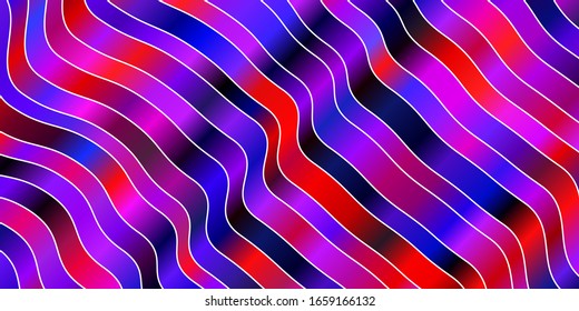 Light Blue, Red vector pattern with curved lines. Brand new colorful illustration with bent lines. Template for cellphones.