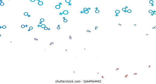 Light Blue, Red vector pattern with feminism elements. Simple design in abstract style with women’s rights activism. New design for applications.