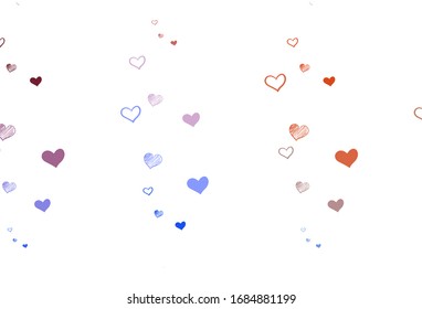 Light Blue, Red vector pattern with colorful hearts. Illustration with shapes of gradient hearts on blur backdrop. Design for celebrating of Valentine Day.
