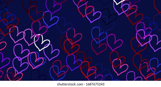 Light Blue, Red vector pattern with colorful hearts. Decorative shining illustration with hearts on abstract template. Pattern for valentine's ad, booklets.
