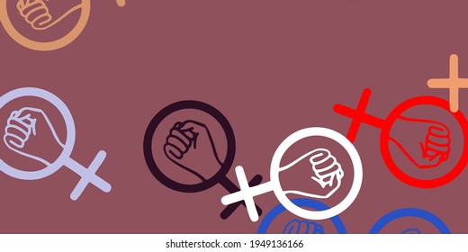 Light Blue, Red vector pattern with feminism elements. Illustration with signs of women's strength and power. Design for International Women’s Day.