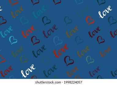 Light Blue, Red vector pattern with colorful hearts. Beautiful celebration style hearts on abstract illustration. Design for a business advert of anniversary.