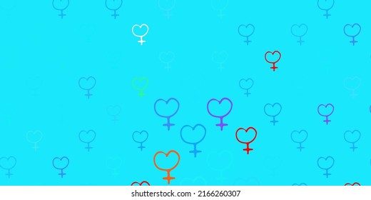 Light Blue, Red vector pattern with feminism elements. Simple design in abstract style with women rights activism. Elegant design for wallpapers.