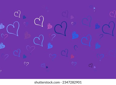 Light Blue, Red vector pattern with colorful hearts. Shining illustration with hearts on abstract template. Design for a business advert of anniversary.