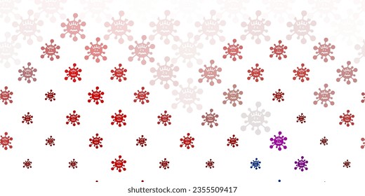 Azul claro, patrón vectorial rojo con elementos coronavirus. Símbolos de enfermedades degradadas coloridas en un estilo simple y abstracto. Diseño para la alerta de riesgo biológico.