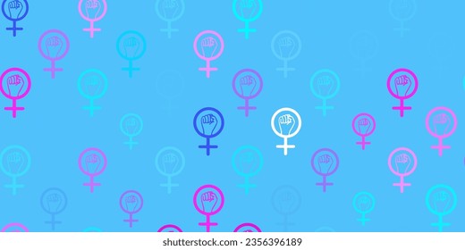 Light Blue, Red vector pattern with feminism elements. Abstract illustration with a depiction of women power. Background for International Women Day.
