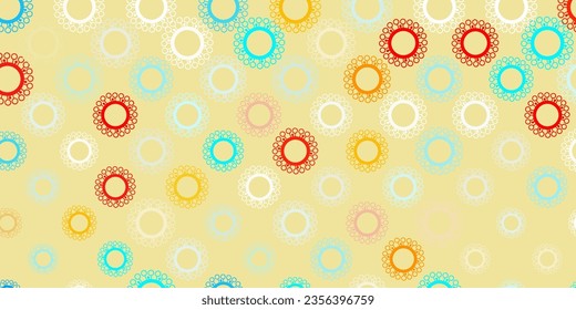 Patrón vectorial rojo, azul claro con elementos coronavirus. Símbolos de enfermedades degradadas coloridas en un estilo simple y abstracto. Diseño para la alerta de riesgo biológico.