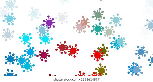 Light blue, red vector pattern with coronavirus elements. Smart illustration with covid signs in decorative style. Simple design against epidemic information.