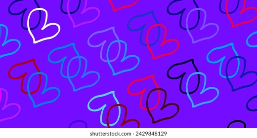 Light Blue, Red vector pattern with colorful hearts. Glitter abstract illustration with colorful hearts in romantic style. Template for Valentine's greeting postcards.