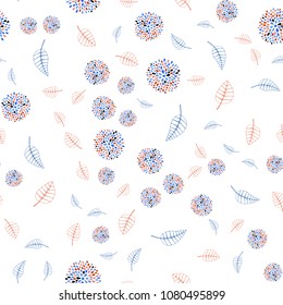 Light Blue, Red vector seamless natural artwork with leaves and flowers. Doodle illustration of leaves and flowers in Origami style. A new texture for your wallpaper design.