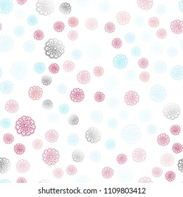 Light Blue, Red vector seamless doodle bright layout. Shining colored illustration with flowers in doodle style. Pattern for wallpapers and coloring books.