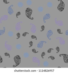 Light Blue, Red vector seamless doodle background with leaves and flowers. Glitter abstract illustration with leaves and flowers. Elegant pattern for your brand book.