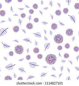 Light Blue, Red vector seamless natural backdrop with leaves and flowers. Colorful illustration in doodle style with leaves, flowers. Brand new style for your business design.