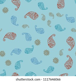 Light Blue, Red vector seamless elegant background with leaves and flowers. Shining colored illustration with leaves and flowers. The best blurred design for your business.