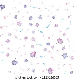 Light Blue, Red vector seamless hand painted texture. Doodle illustration of leaves in Origami style with gradient. Hand painted design for wrapping, wallpaper.