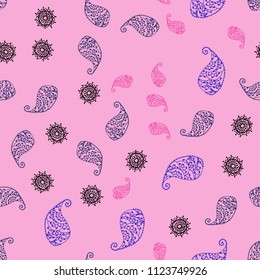 Light Blue, Red vector seamless natural artwork with leaves and flowers. Colorful illustration in doodle style with leaves, flowers. Template for backgrounds of cell phones.