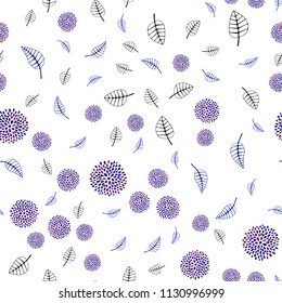 Light Blue, Red vector seamless doodle template with leaves and flowers. Colorful abstract illustration with leaves in doodle style. Pattern for heads of websites and designs.
