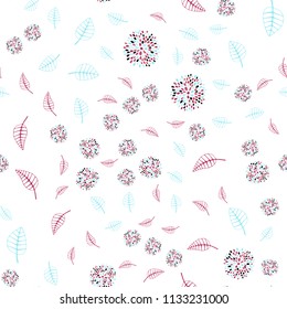 Light Blue, Red vector seamless abstract pattern with leaves and flowers. Brand new colored illustration with leaves and flowers. Completely new template for your design.