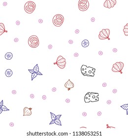 Light Blue, Red vector seamless background with tasty food. Beautiful colored illustration with food in doodle style. Pattern for ad, booklets, leaflets of restaurants.