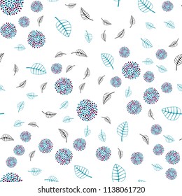Light Blue, Red vector seamless doodle pattern with leaves and flowers. Brand new colored illustration with leaves and flowers. Hand painted design for web, wrapping.