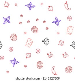 Light Blue, Red vector seamless template with organic meal. Fast Food on blurred abstract background with colorful gradient. Pattern for ads of breakfast, lunch, dinner.