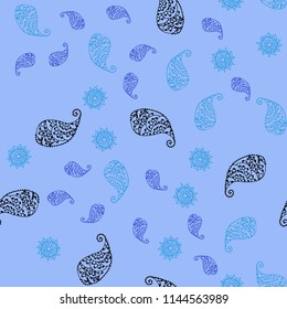 Light Blue, Red vector seamless elegant pattern with leaves and flowers. Colorful illustration in doodle style with leaves, flowers. Hand painted design for web, wrapping.