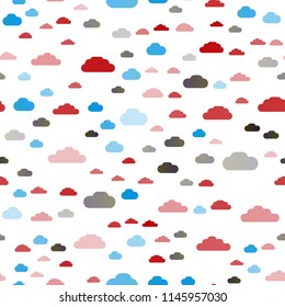 Light Blue, Red vector seamless pattern with clouds. Illustration in abstract style with colorful clouds. Pattern for trendy fabric, wallpapers.