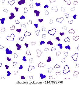 Light Blue, Red vector seamless pattern with colorful hearts. Blurred decorative design in doodle style with hearts. Design for ad, poster, banner of Valentine Day.