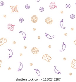 Light Blue, Red vector seamless background with tasty food. Beautiful colored illustration with food in doodle style. Template for meal cooking in kitchen.