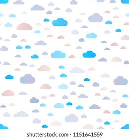 Light Blue, Red vector seamless cover with clouds. Beautiful illustration with colorful sky, clouds. Pattern for trendy fabric, wallpapers.