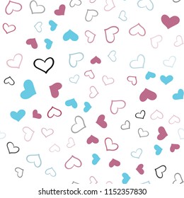 Light Blue, Red vector seamless texture with lovely hearts. Blurred decorative design in doodle style with hearts. Pattern for carnival, festival romantic leaflets.