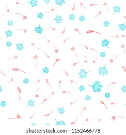 Light Blue, Red vector seamless sketch layout. Creative illustration in blurred style with leaves. Pattern for brand book.